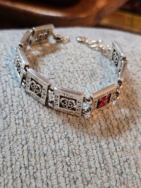Brighton Retired Go Red AwarenessSilver & Red Heart Link Block Bracelet 8"